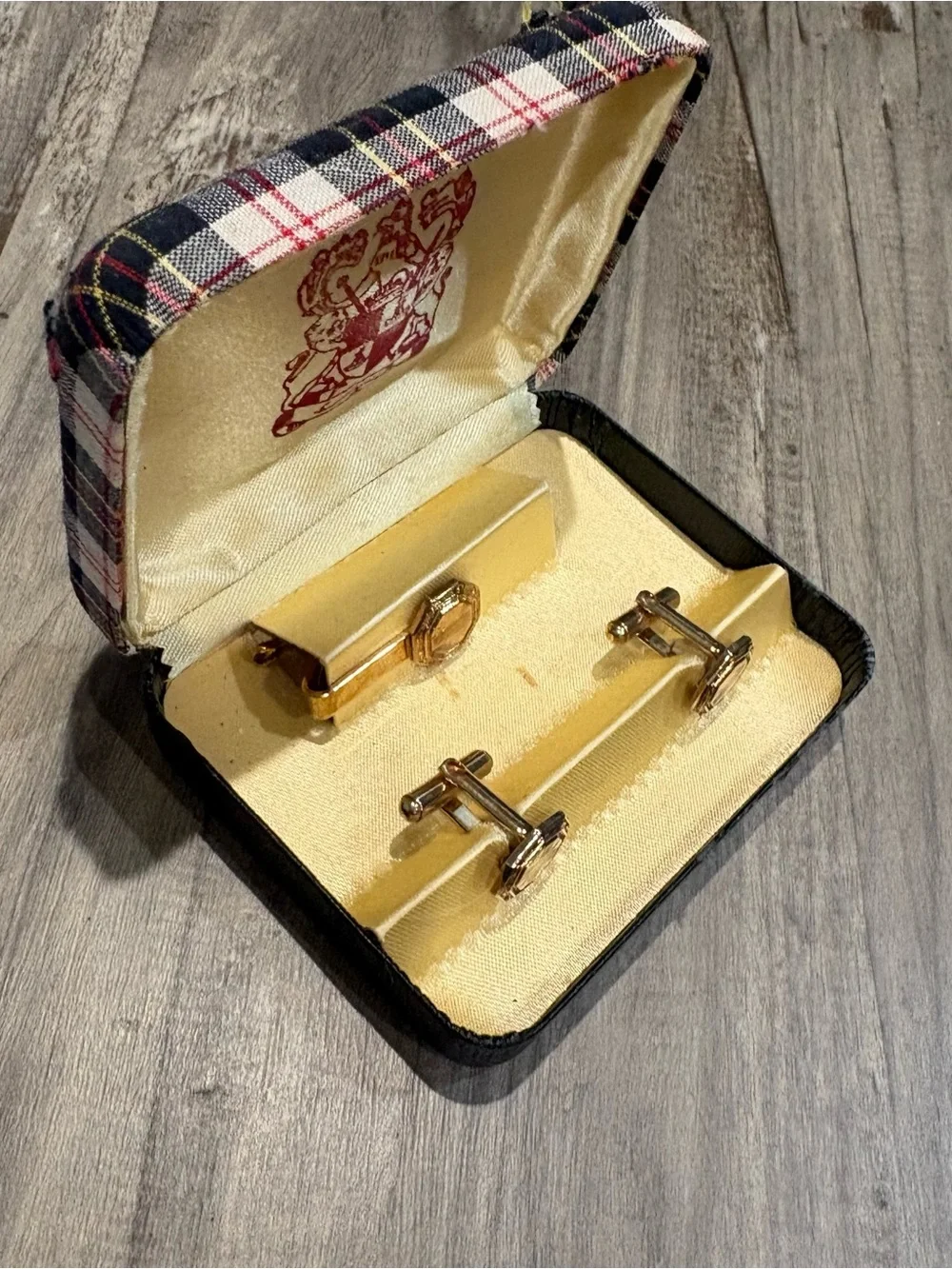 Gold-tone Octagon Cufflinks with Tie Clip Set
